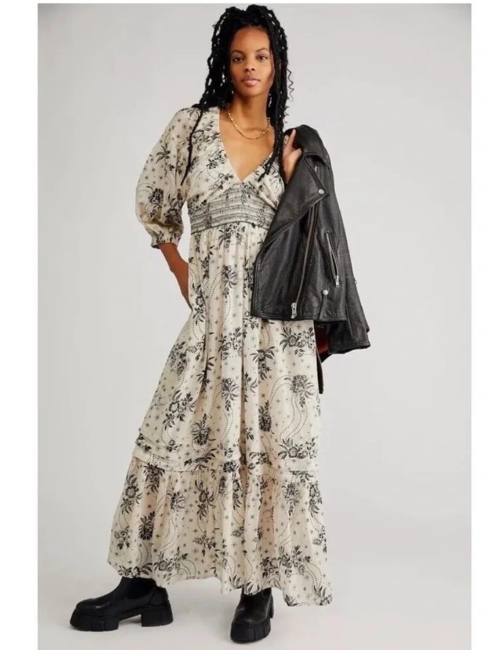 Free People white black floral golden hour maxi dress